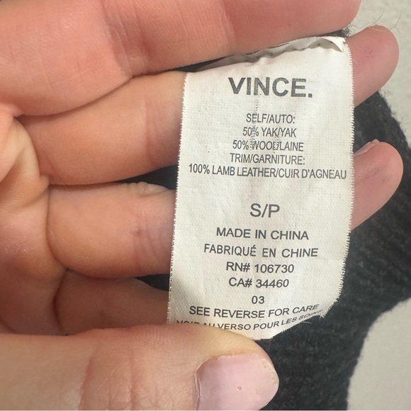 Vince Cardigan Sweater S Small Yak Wool Blend Lamb Leather Open Front Black - Picture 4 of 9